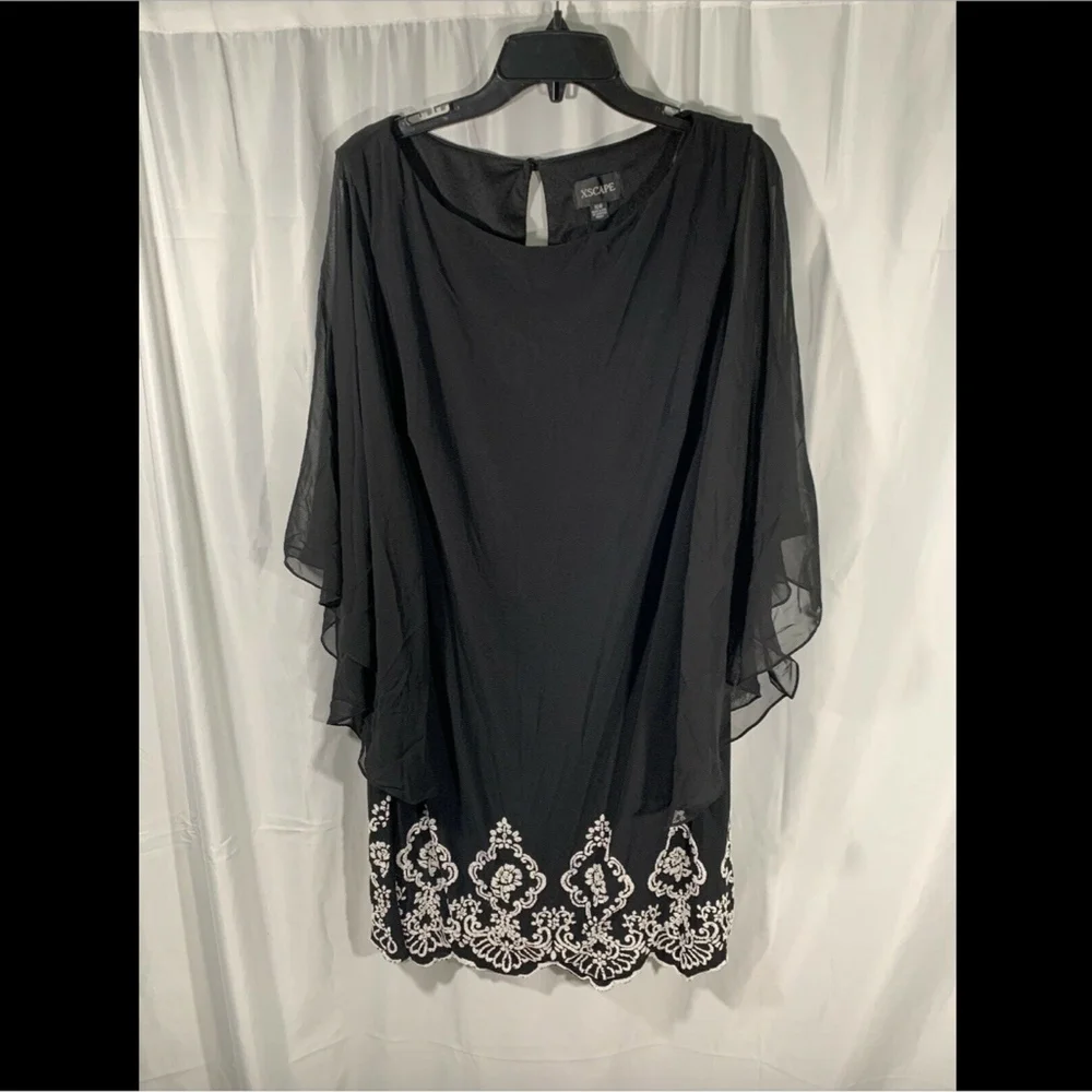 NWT $199 XSCAPE Beaded Hem Short Shift‎ Dress Black